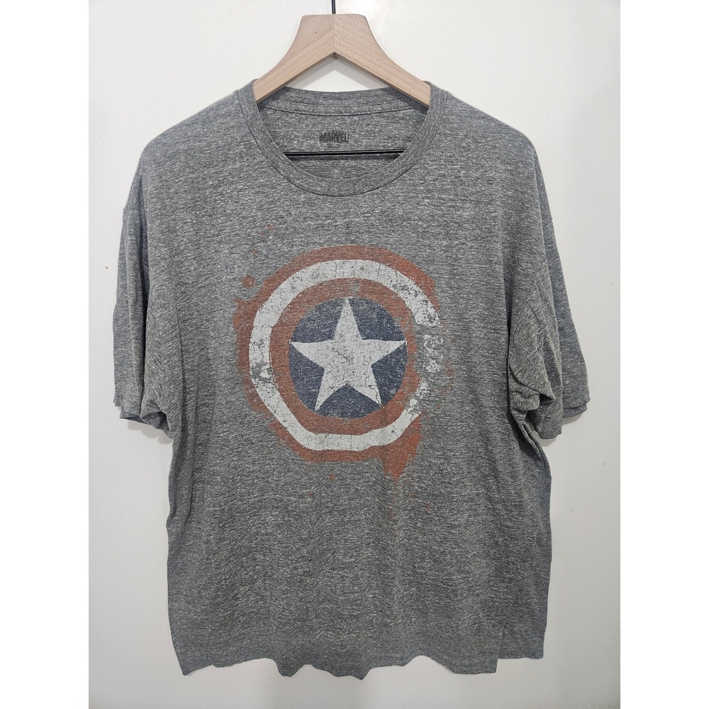 Marvel Captain America Shield Heather Gray Graphic Tee Shirt Mens 2XL Distressed